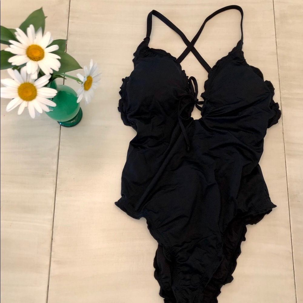 Women’s Tall/Long Torso Ruffle Front Tie One Piece